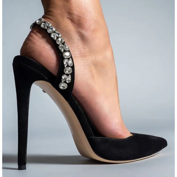 Aminah Abdul Jillil Soleil Stone Suede Slingback Sandals Black Women's Size 8 - Picture 4 of 10